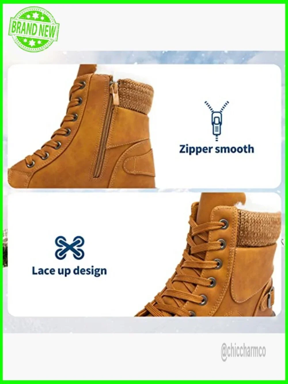 Lace Up Combat Boot Winter Snow Boots Warm Fur Lined Ankle Booties Waterproof